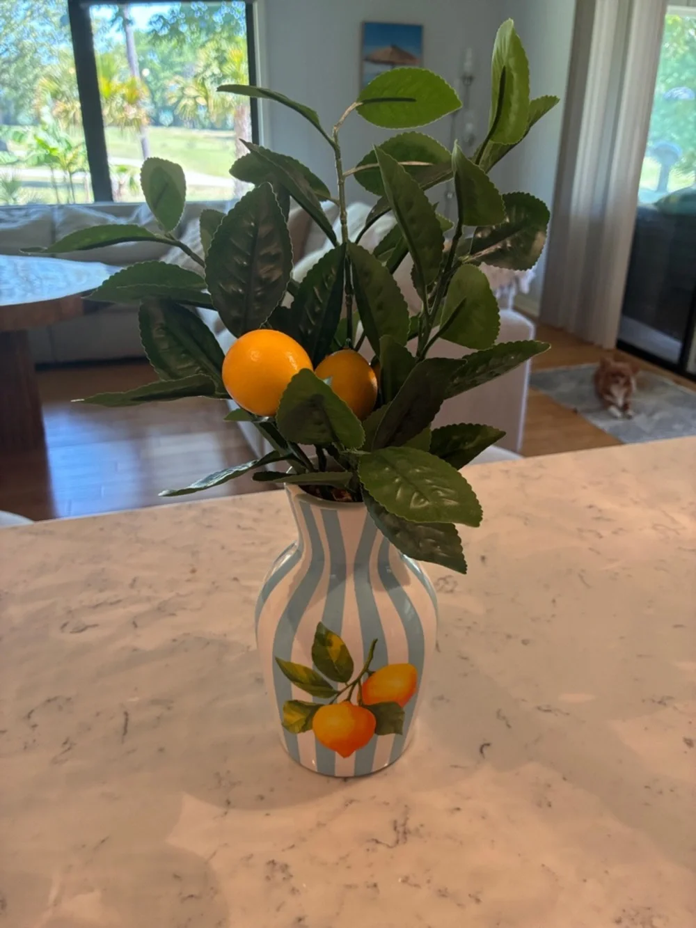 🍋 MacKenzie-Childs Inspired Coastal Lemon Vase w/ Faux Citrus Arrangement 🍋